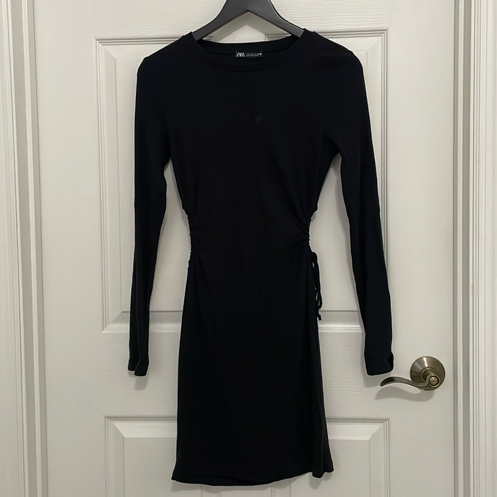 Zara women’s black long sleeve mini with cut outs